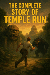 The complete story of Temple Run, showing the main character Guy Dangerous escaping demon monkeys in a temple, highlighting the game’s history, gameplay, and legacy