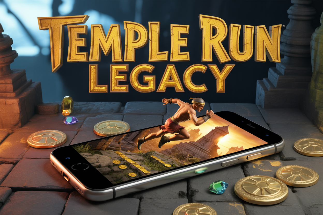 Temple Run mobile game history, showing main character Guy Dangerous running through temple ruins, highlighting its rise, peak popularity, decline, and hidden secrets in the legendary endless runner game.